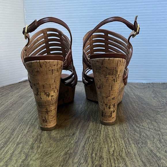 Franco Sarto Sombre Brown Cork Wedge Strap Platform Sandals Size 8.5 - Picture 9 of 17